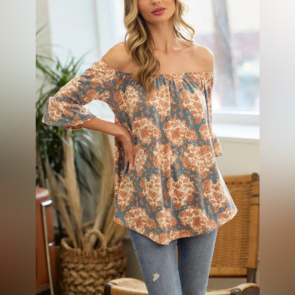NWT WILLOW Floral Off the Shoulder Top : Teal